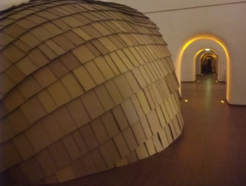 The roof and curved wall is covered in cardboard