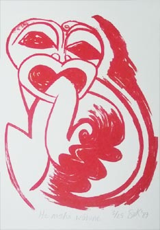 Maori influenced silkscreen print by Sonja van Kerkhoff