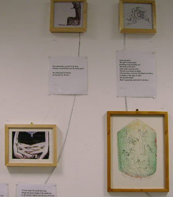 detail of a wall of images and poetry