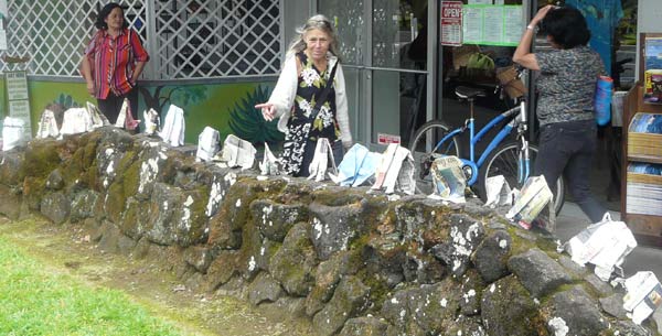 Sonja herds elephants over the lava rocks towards the Hilo Farmers Market on March 16th, 2013