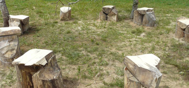 Land Art or a Site specific outdoor sculpture made out of firewood and dead trees by Sen McGlinn + Sonja van Kerkhoff at the 2013 Tahora High-country International Sculpture.