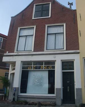 The Expansionist Art Empire Gallery viewed from the Kraaierbrug (Kraaier bridge) over the canal, New Rhijn, Leiden, The Netherlands.